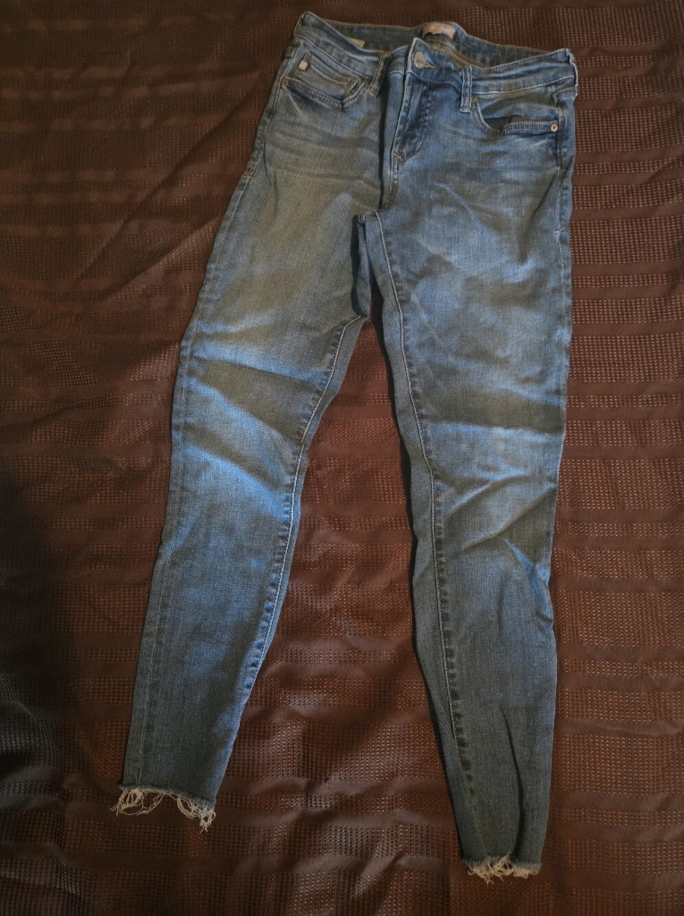 Dear John Washed Blue Skinny Jeans with Frayed Ankles